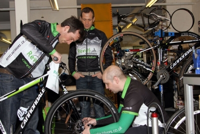 Bike Prep in the Revel Outdoors Workshop